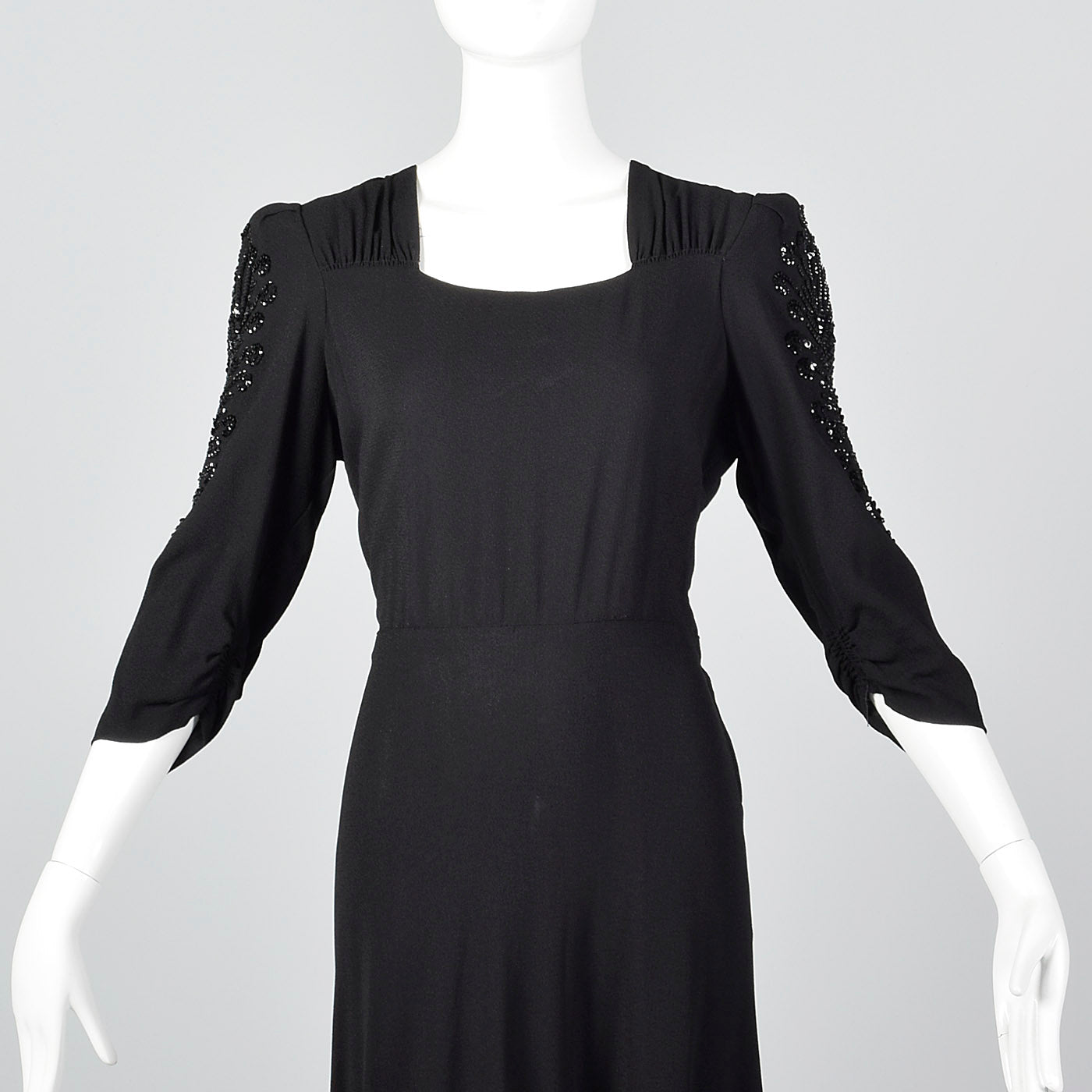 1940s Black Crepe Gown with Sequin Sleeves