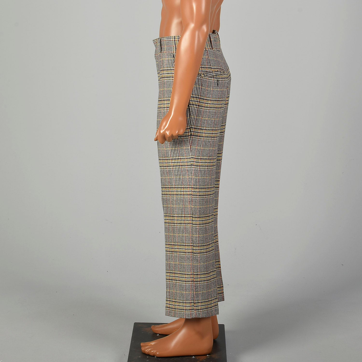 Small 1960s Mens Plaid Wool Pants Flat Front Straight Leg Short
