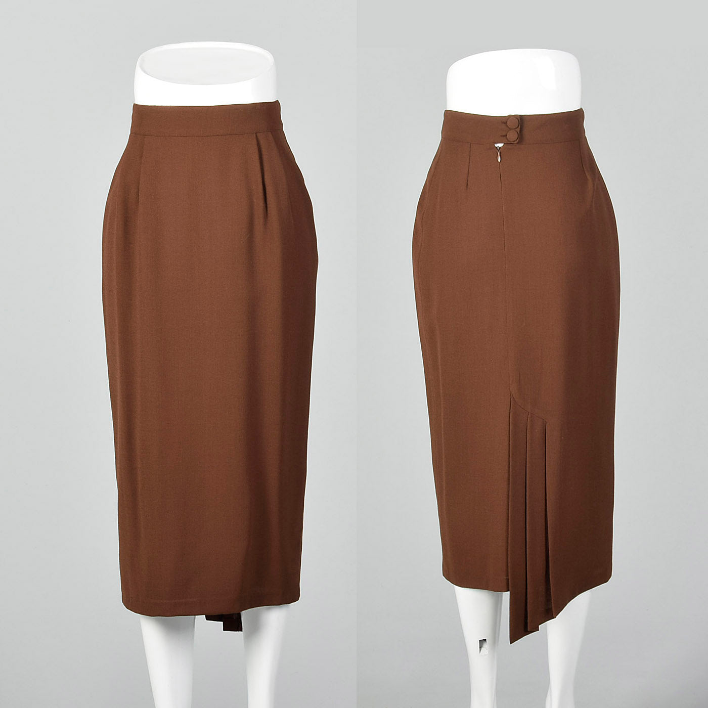 1980s Asymmetrical Brown Wool Crepe Skirt