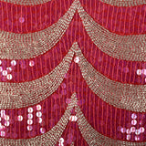 Small 1990s Silk Pink Silver Red Cocktail Dress Loose Fitting Sequin Beaded Evening Chemise