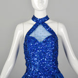 Small 1980s Ballgown Mike Bennet Dress Royal Blue Sequin Gown Prom Pageant Formal Event Full Skirt