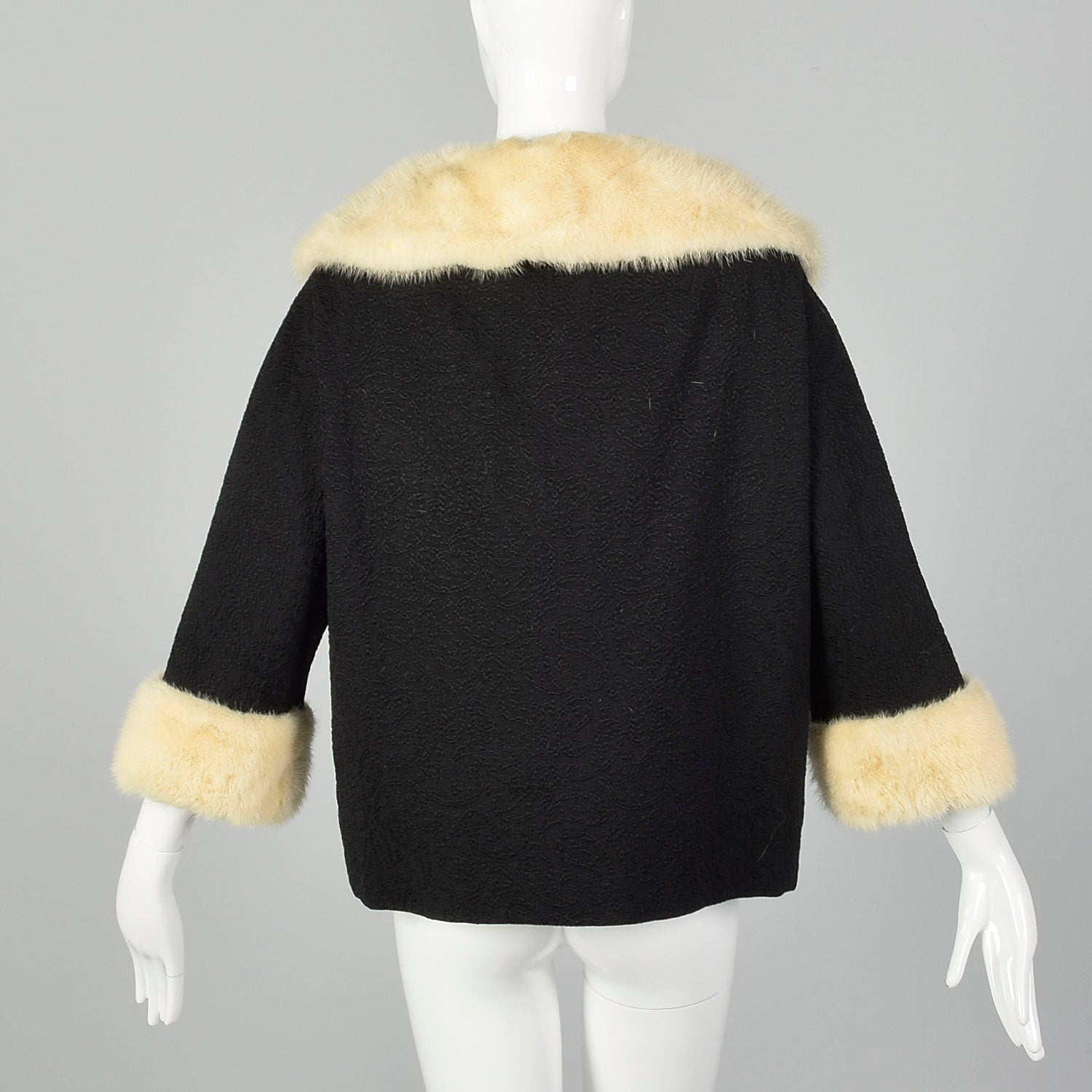 Large 1950s Mink Collar Black Coat