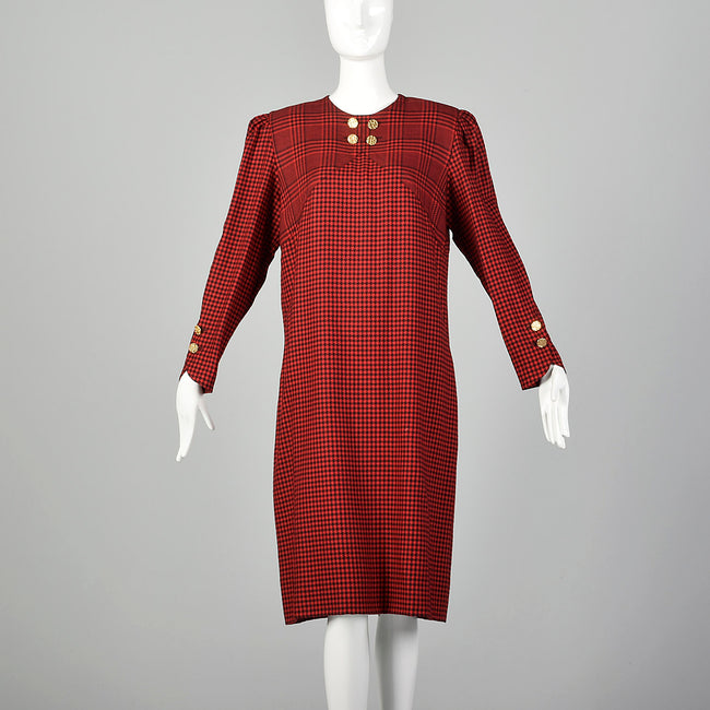 Medium-Large Adele Simpson Red Plaid 1980s Dress