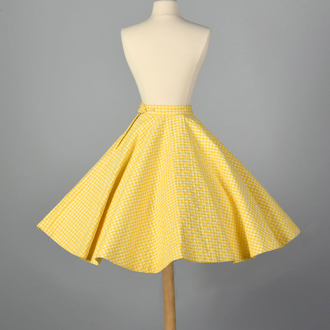 1950s Yellow Gingham Quilted Circle Skirt