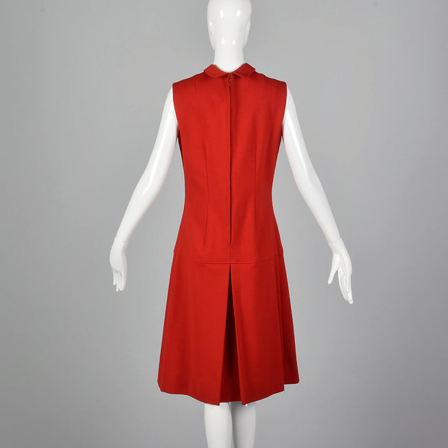 1970s Red Shift Dress with Drop Waist
