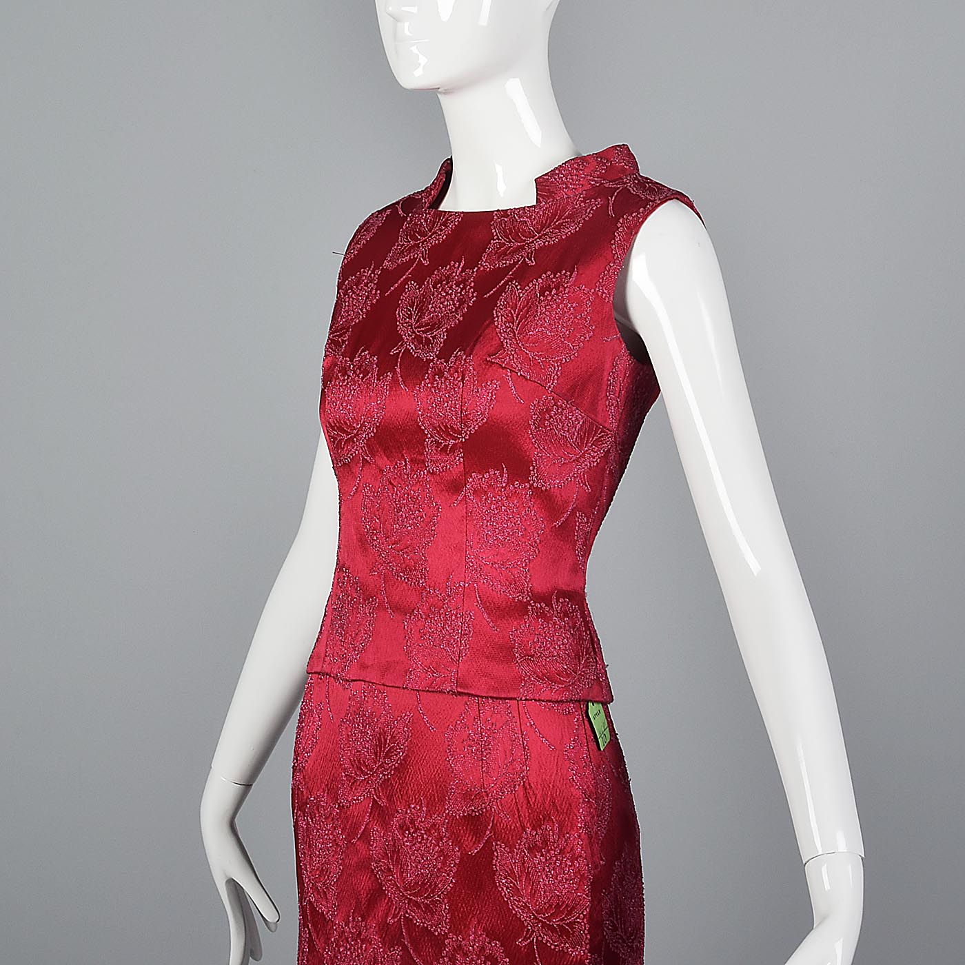 1960s Dark Pink Floral Top and Skirt Set
