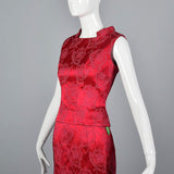 1960s Dark Pink Floral Top and Skirt Set