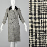 1960s Black Plaid Two Piece Skirt Suit with Velvet Collar