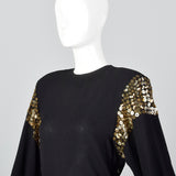 1940s Black Femme Fatale Dress with Gold Sequins
