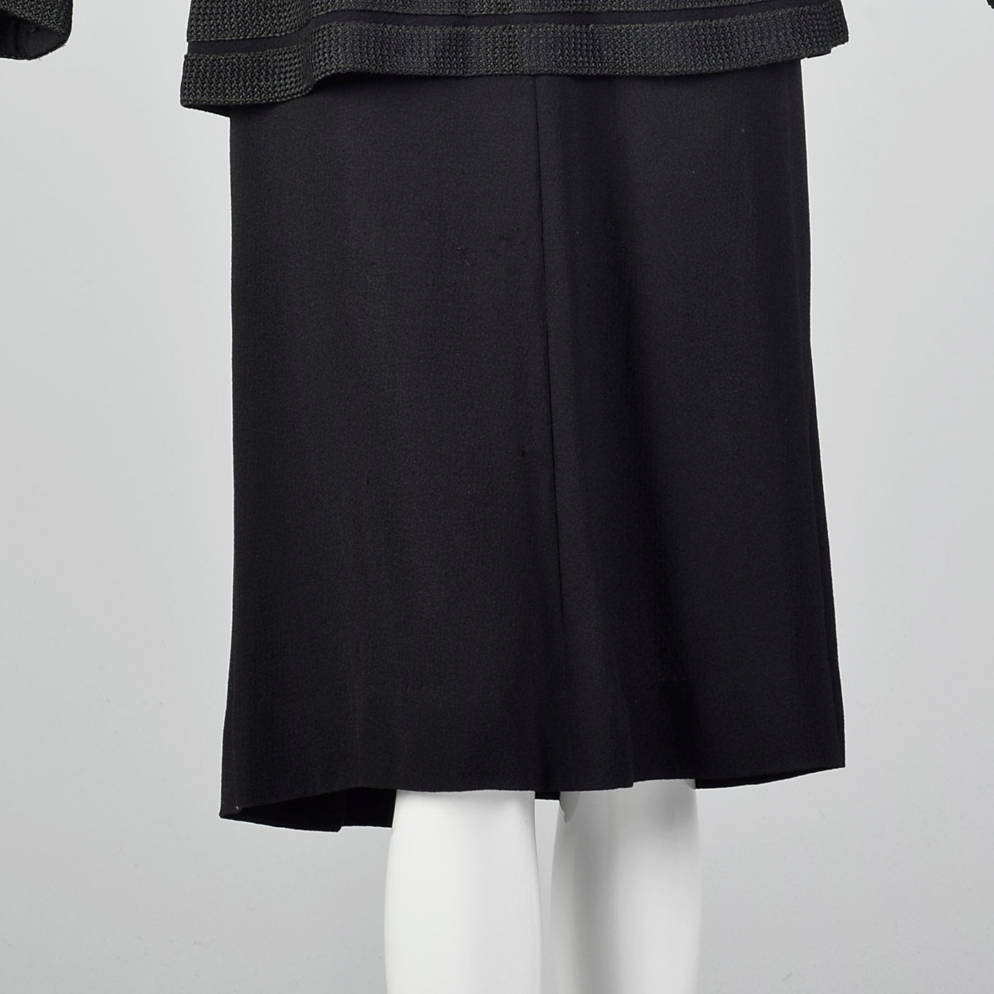 1940s Black Peplum Dress with Woven Stripe Trim