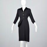 1950s Black Dress with Velvet Collar and Pockets