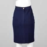 1980s Chanel Navy Blue Knit Pencil Skirt