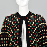 1960s Black Sweater with Multicolored Pom Poms