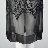 1920s Dress Black Velvet Devoré with Art Deco Buckle