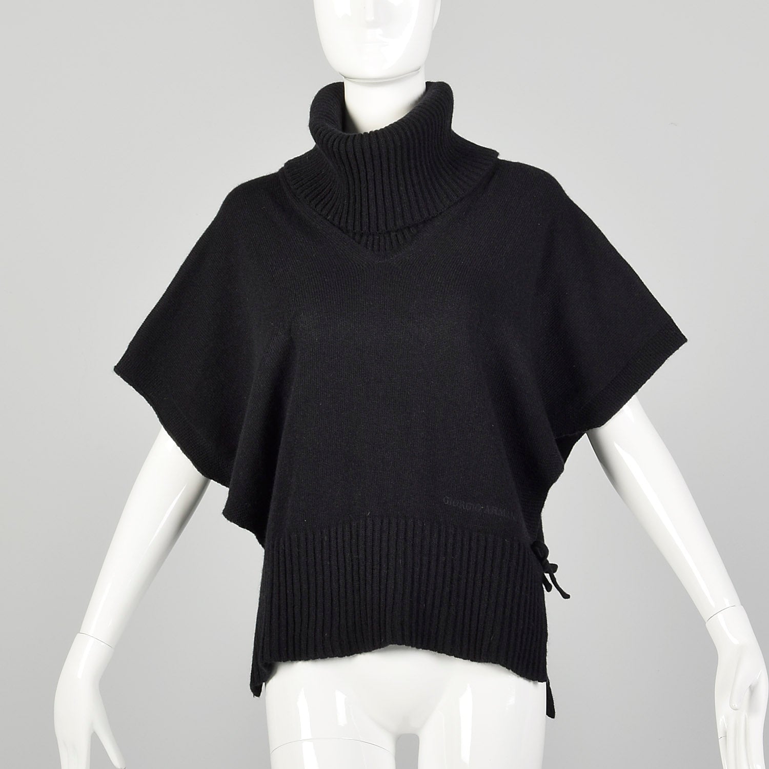 Giorgio Armani Black Cashmere Knit Poncho Sweater with Cowl Neck