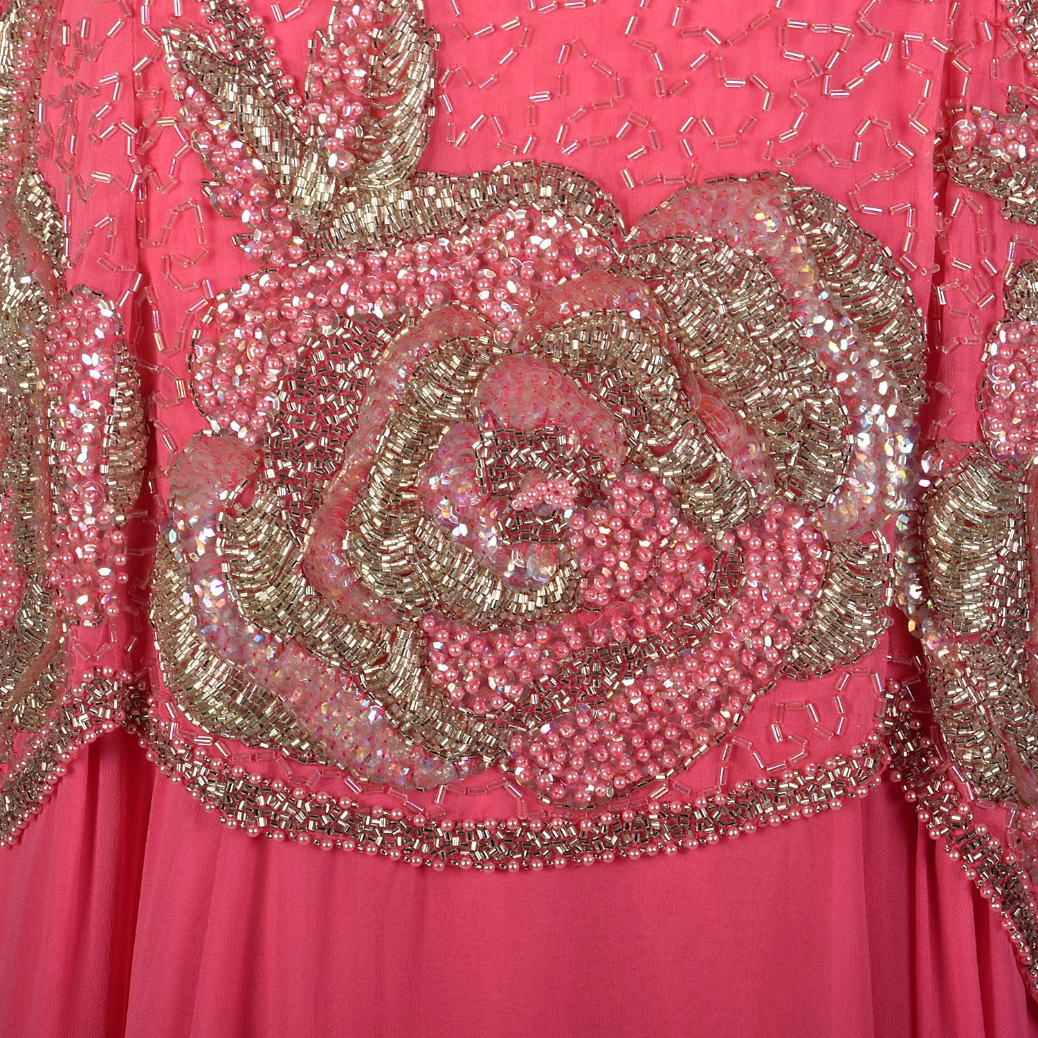 XXL 1980s Pink Formal Dress Silk Beaded Drop Waist