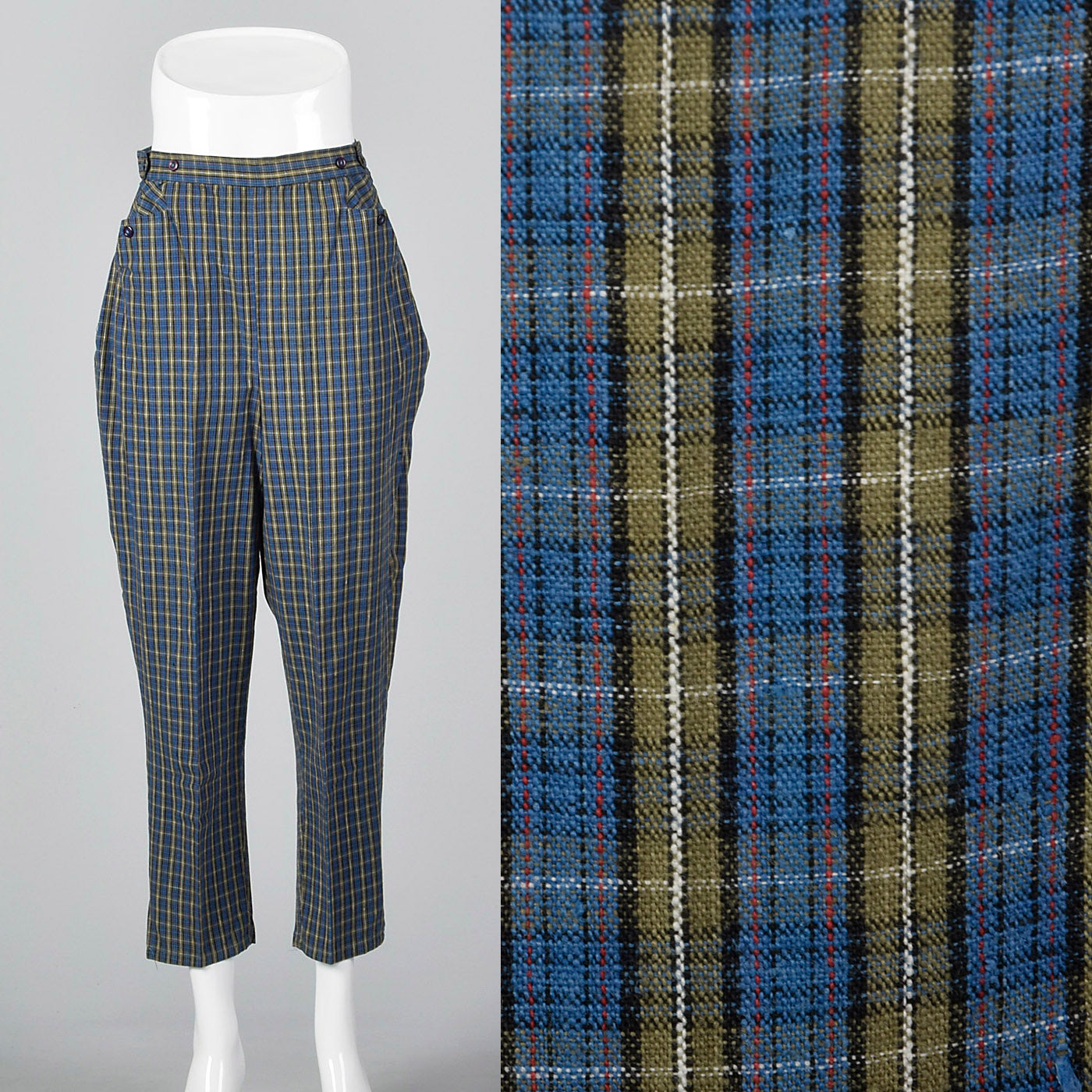 1950s Blue Plaid Cigarette Pants