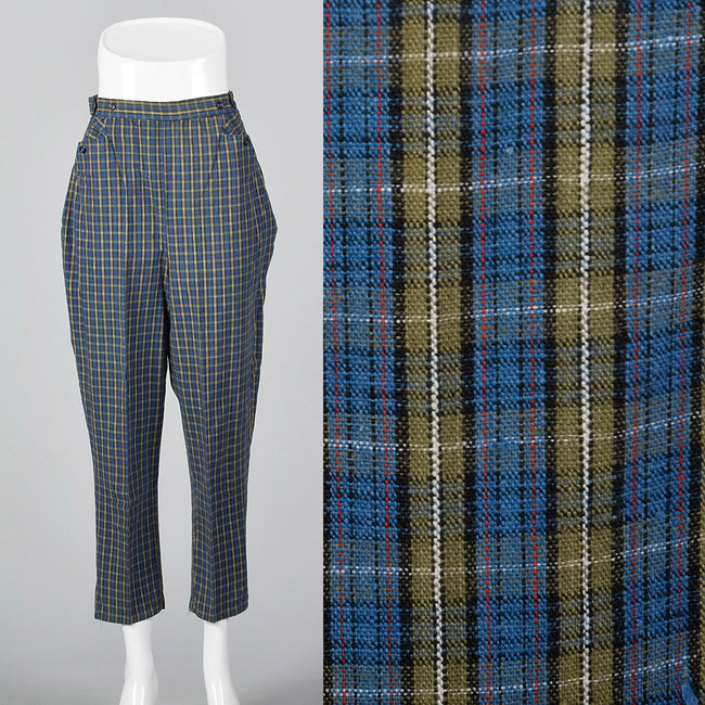 1950s Blue Plaid Cigarette Pants