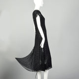 Medium 1980s Black Silk Beaded Dress Cocktail Party Keyhole Back