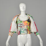 Alberto Makali Multi-Color Abstract Print Stretch Top and Matching Jean Jacket Set
