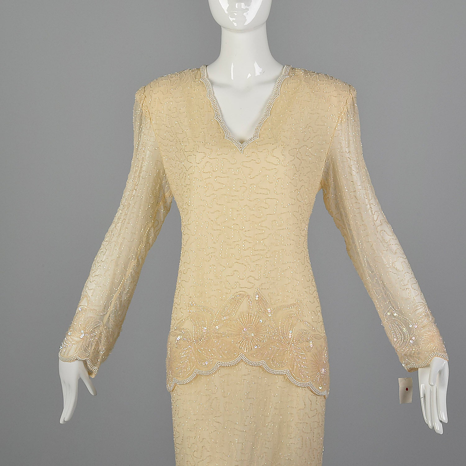 1990s Cream Beaded Dress