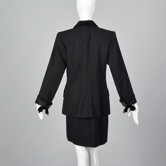 Yves Saint Laurent Rive Gauche Black Skirt Suit with Velvet Trim