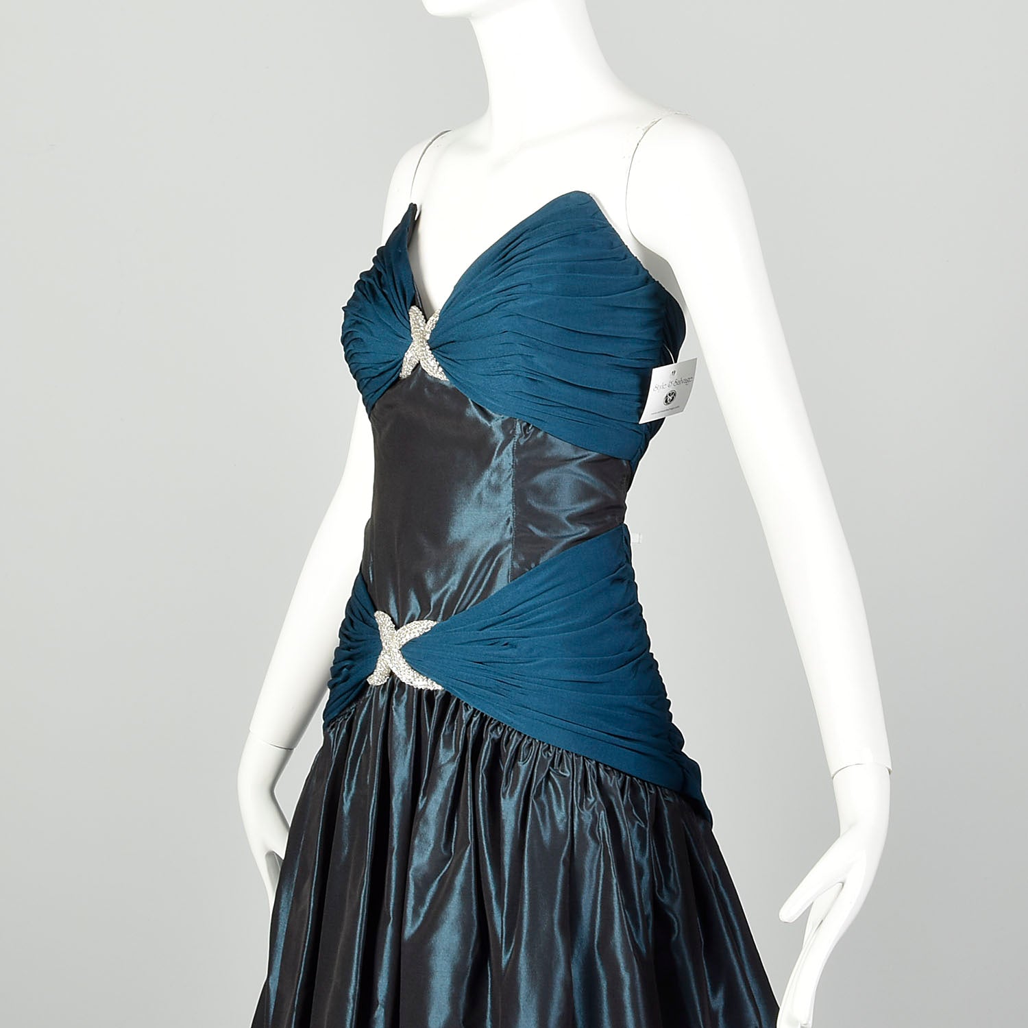 Medium Kevan Hall Couture Silk Taffeta Teal Evening Gown