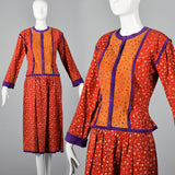 1970s Mario Valentino Suede Leather Two Piece Set with Silk Screen Floral Print