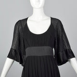 2000s Catherine Malandrino Black Silk Dress with Tie Back Waist