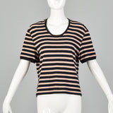 Large Sonia Rykiel 1990s Pink Black Striped Shirt Sleeved Sweater