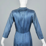 1950s Blue Silk Dress with Hourglass Shape