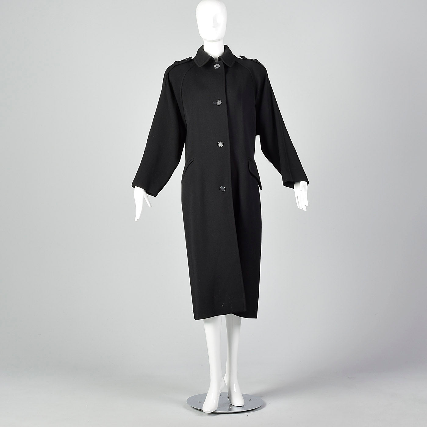 1980s Bill Blass Long Black Overcoat with Convertible Pockets
