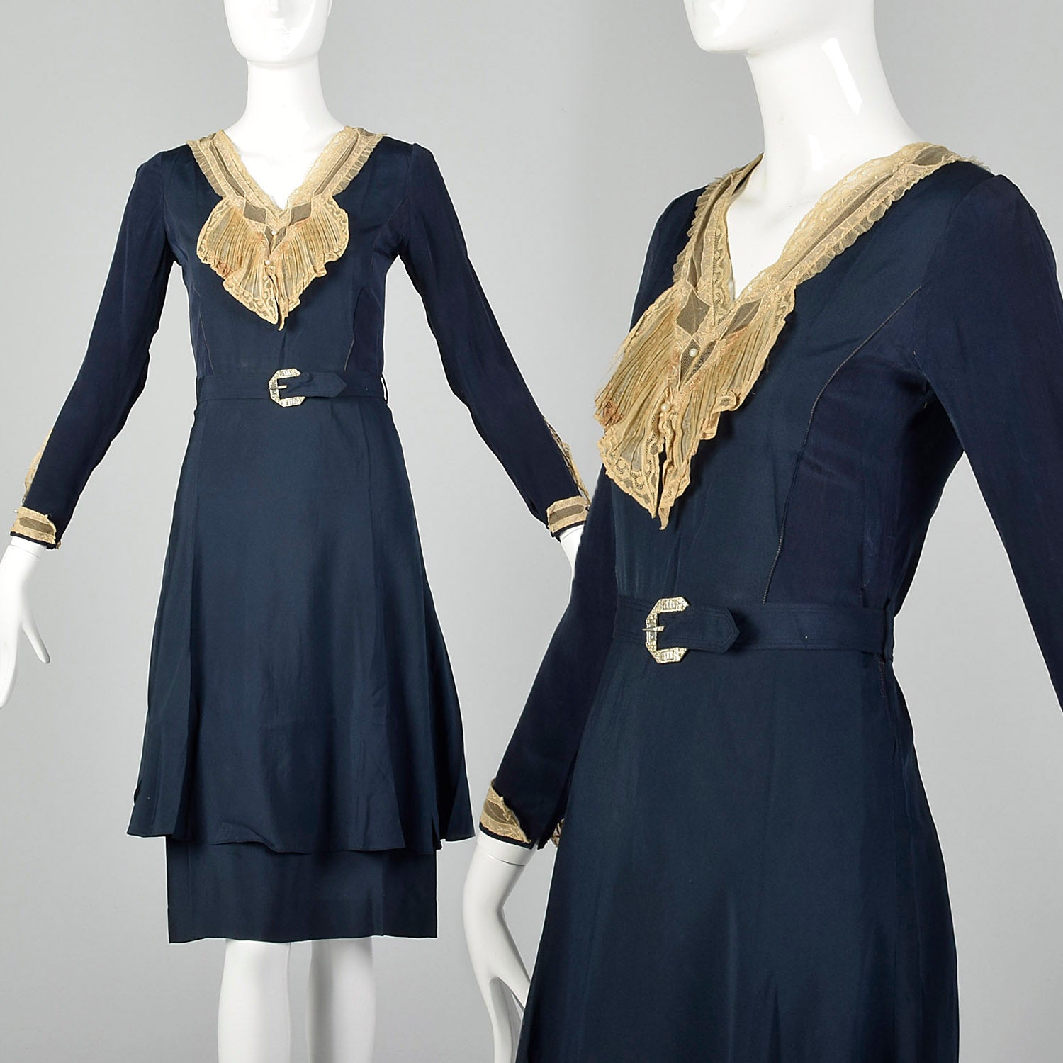 1930s Faire & Blue Lace Style Navy Frocks Collar Frances – XS Dress Salvage