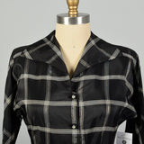 Medium 1950s Dress Black Taffeta Hourglass Plaid Cocktail Party Dress