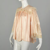 Medium 1950s Bed Jacket Pink Silk Glamorous Boudoir Swing Robe Lingerie
