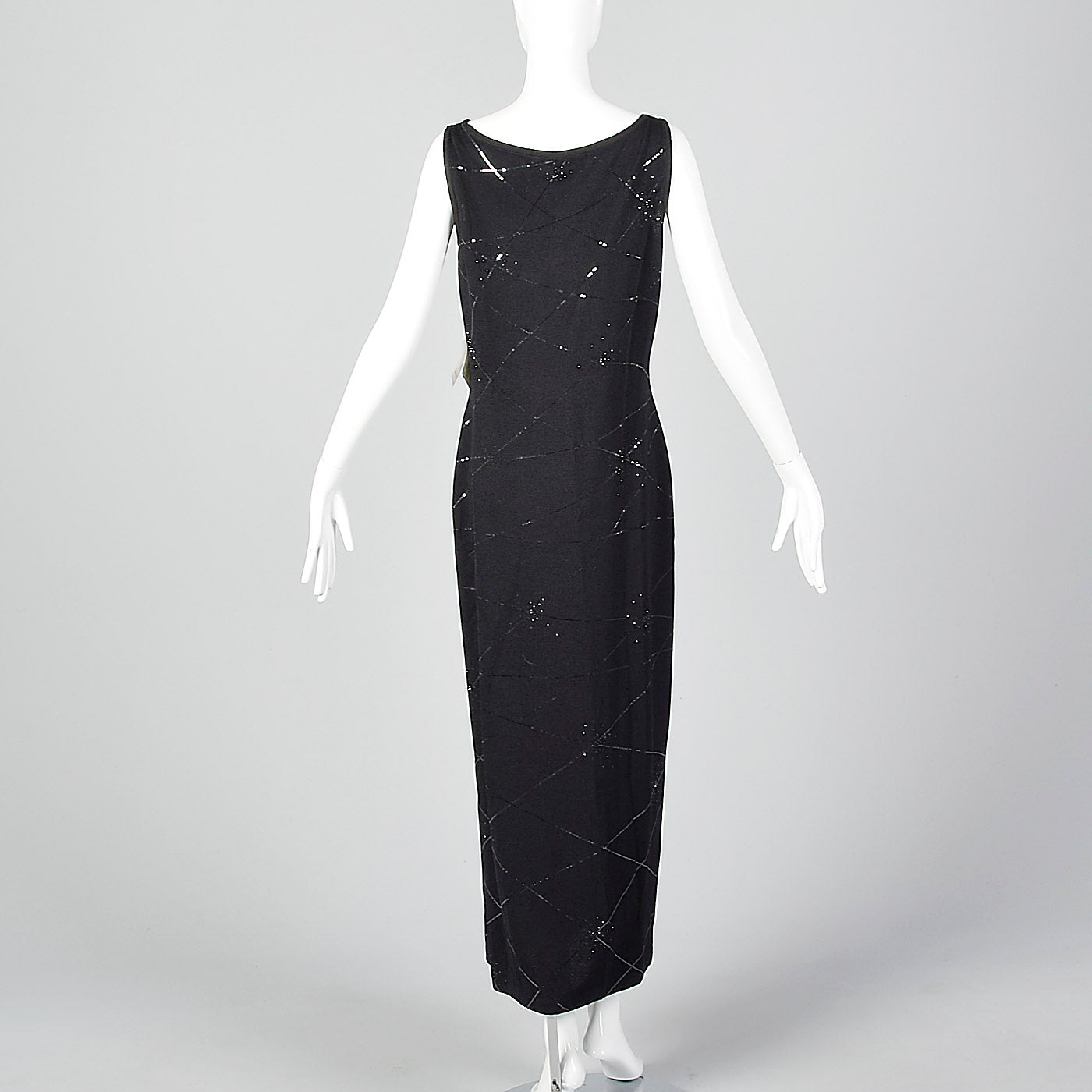 1990s St John Evening Deadstock Black Knit Dress with Sequin Trim