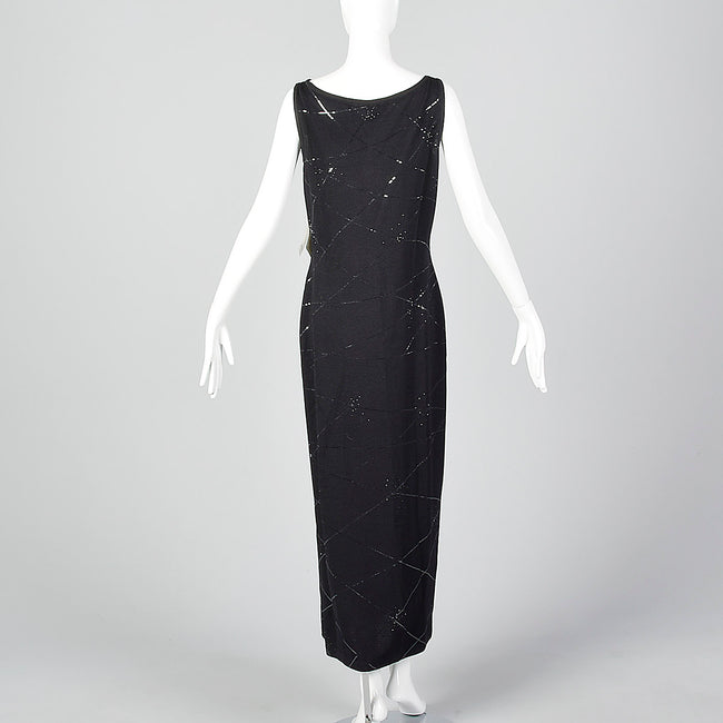 1990s St John Evening Deadstock Black Knit Dress with Sequin Trim