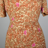 1950s Brown Floral Dress with Cut Out Neck