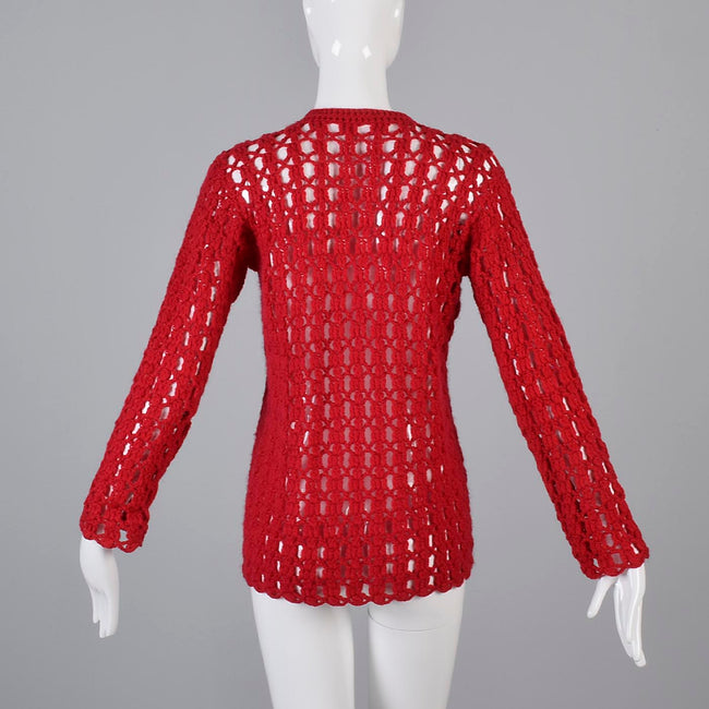 1950s Vibrant Red Open Crochet Cardigan