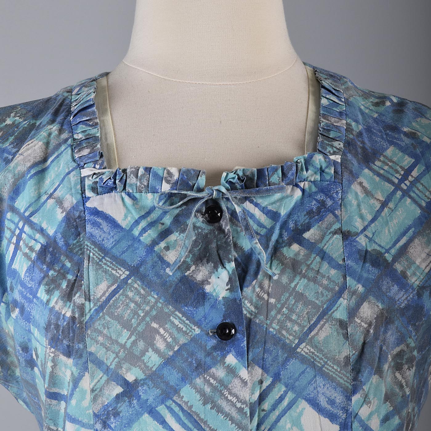 1950s Cotton Day Dress with Plaid Print