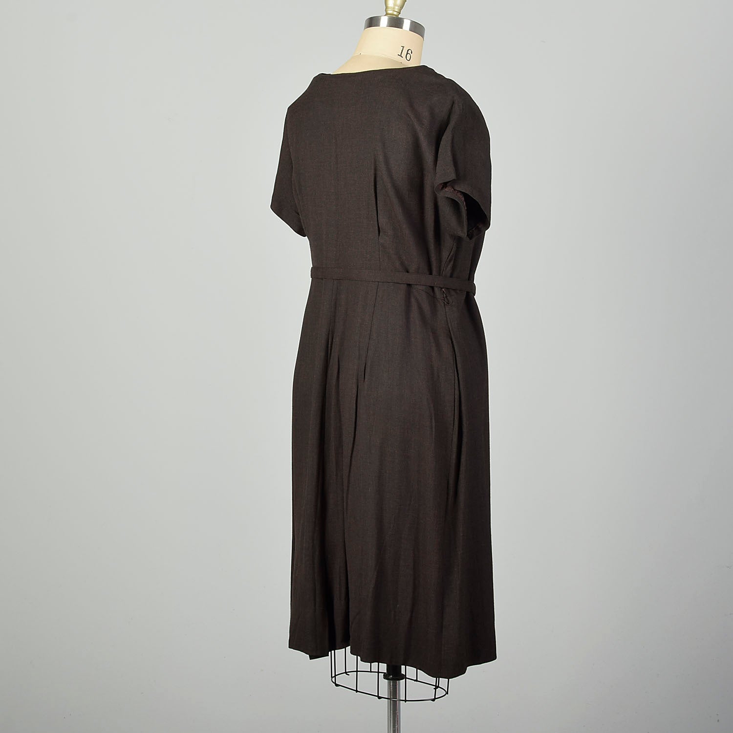 XXL 1950s Dress Belted Brown Volup Short Sleeve Cocktail Party