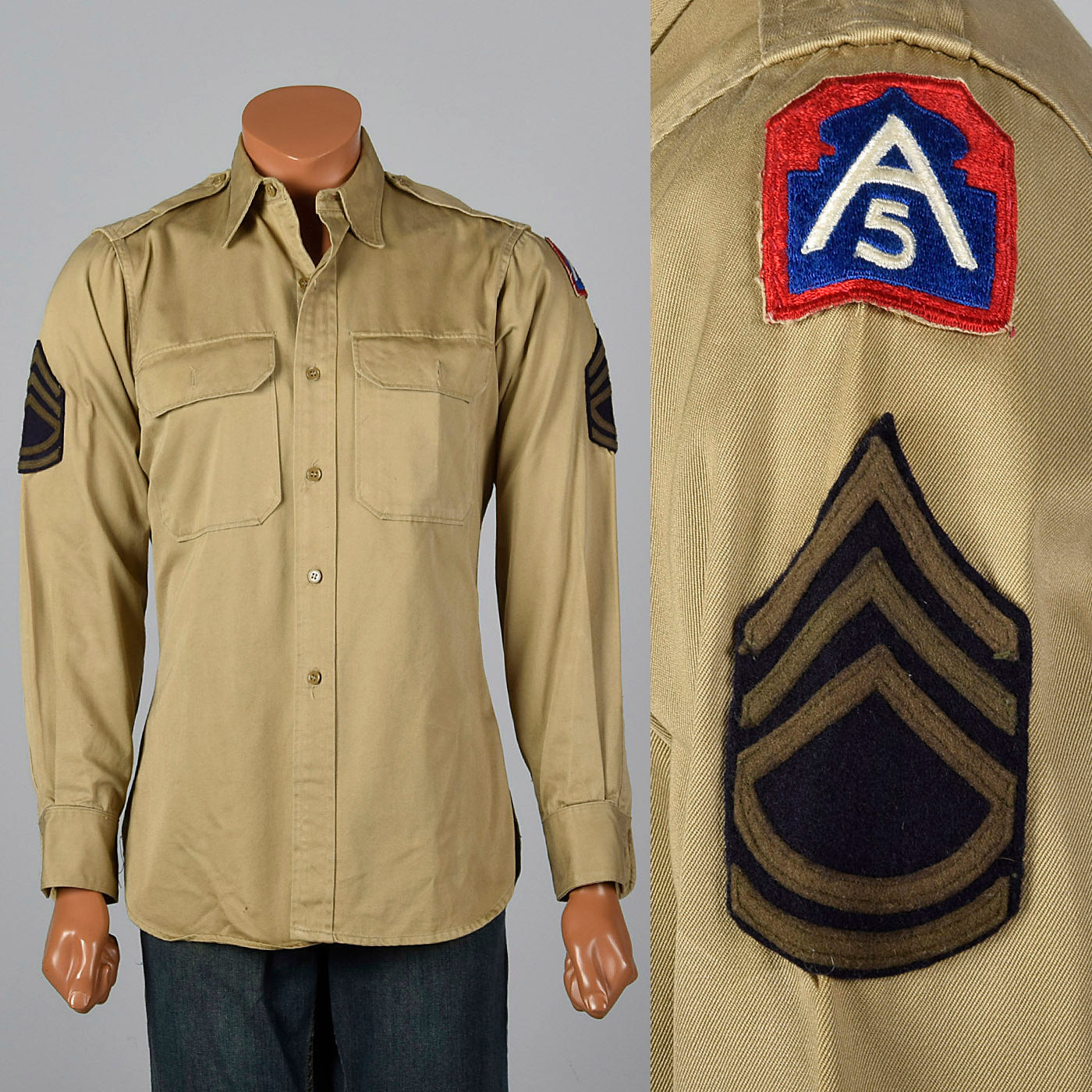 1940s Cotton US Military Shirt with Patches