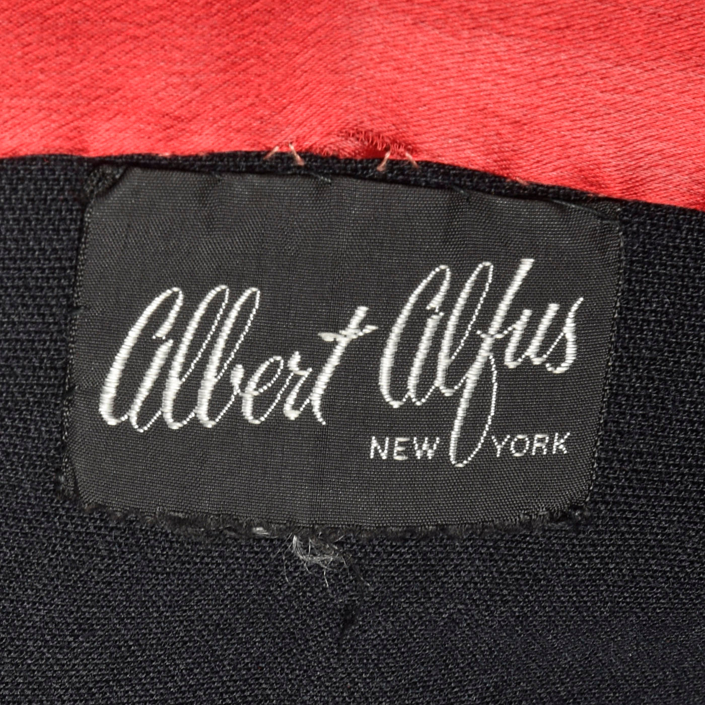 1950s Black Knit Trench Coat with Red Lining