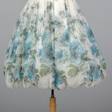1950s Blue Floral Border Print Dress with Bubble Hem