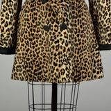 Medium 1960s Faux Fur Coat Animal Print Vegan Leopard Outerwear