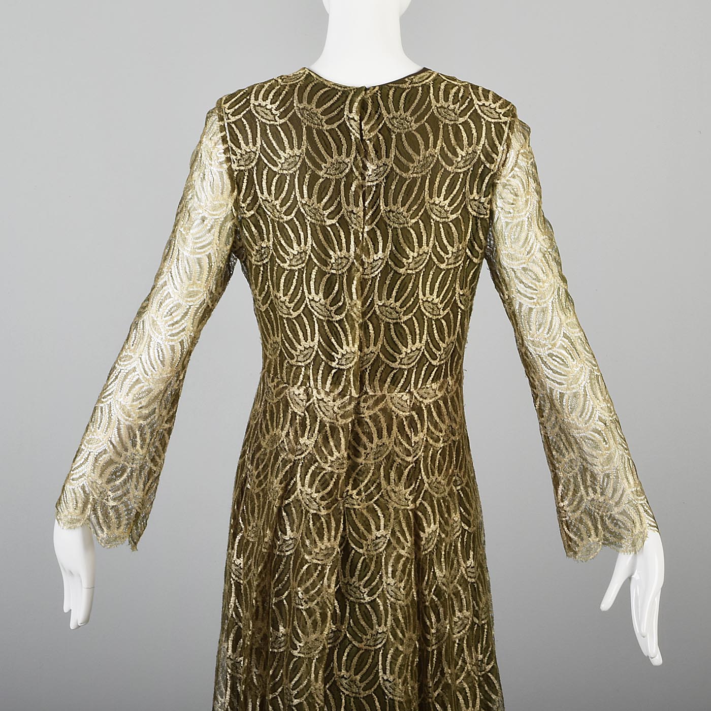 1960s Christian Dior Boutique Numbered Couture Gold Lace Gown