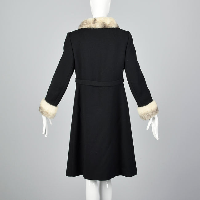 1960s Black Wool Coat with Cross Mink Trim