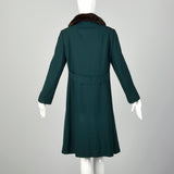 Medium 1960s Green Coat Double Breasted Autumn Outerwear with Mink Fur Collar