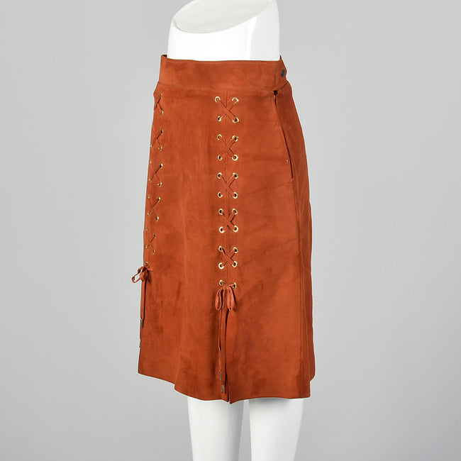 Via Veneto Orange Suede Skirt