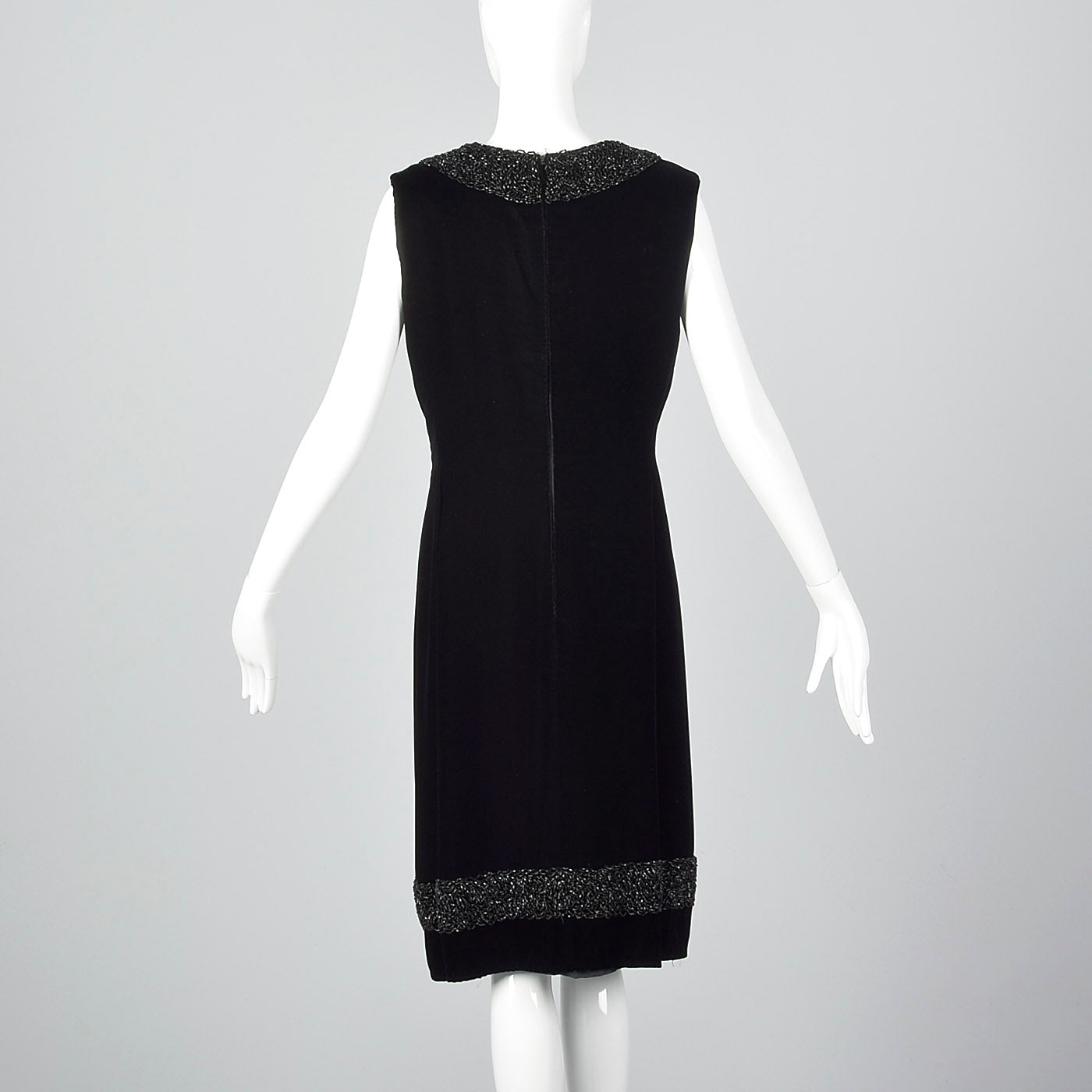 1960s Black Velvet Shift Dress with Heavy Beading